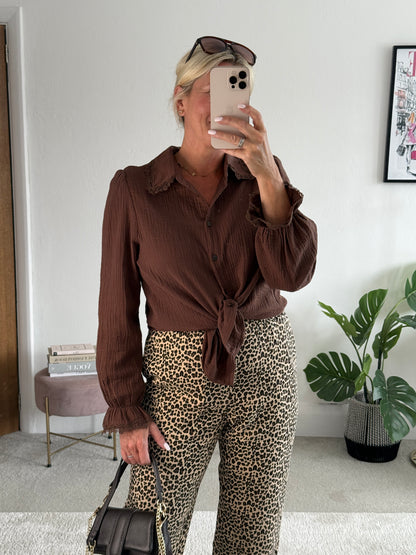 Chocolate Lace Trim Cheesecloth Blouse