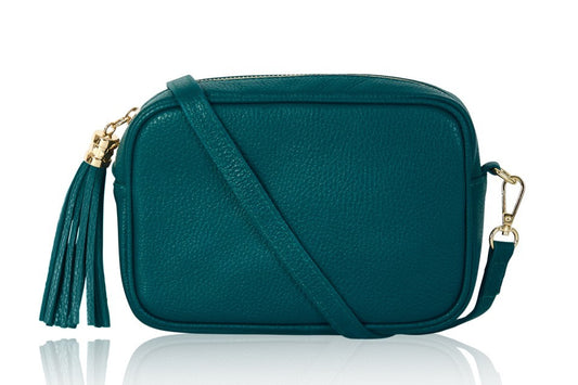 Teal Leather Tassel Cross Body Bag
