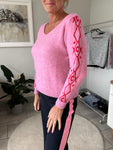 Pattern Sleeve V Neck Jumper | 3 Colours