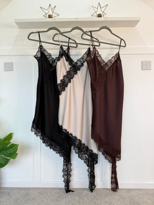 Asymmetric Satin/Lace Dress