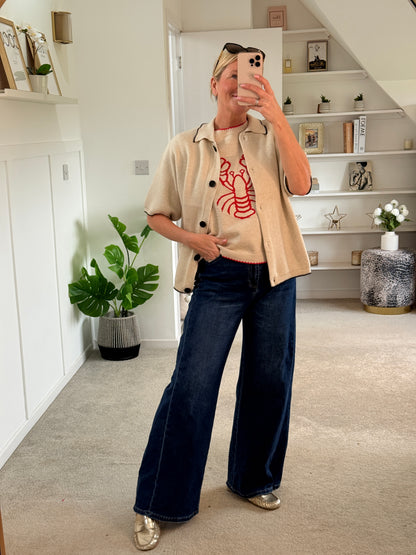 Dk Blue Denim Wide Panel Leg Jeans