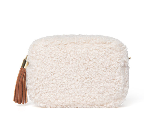 Cream Faux Shearling Cross Body Tassel Bag