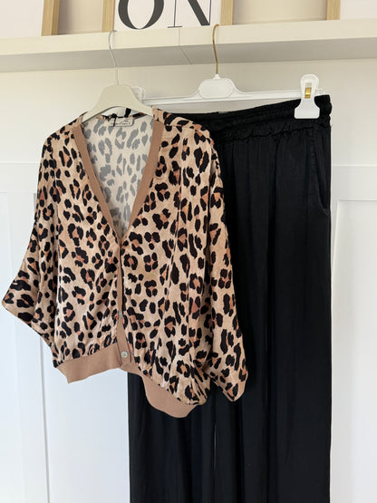 Emy Black Satin Wide Leg Trousers