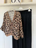 Emy Black Drawstring Satin Wide Leg Trousers