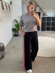 Navy/Pink Stripe Wide Leg Trousers