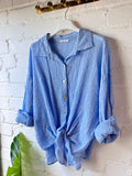 Sky Blue Tie Front Cheesecloth Shirt