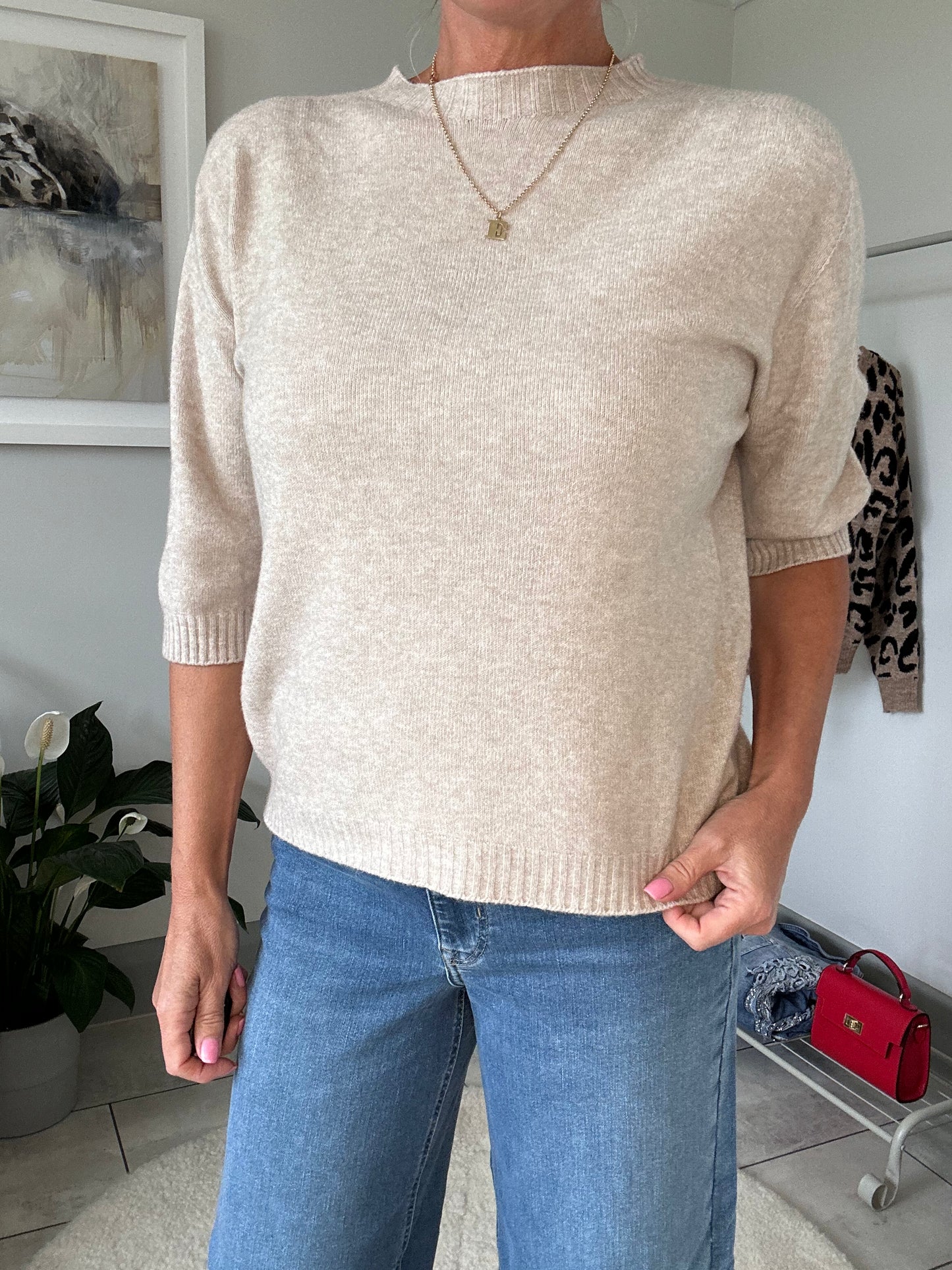 Oatmeal Half Sleeve Jumper