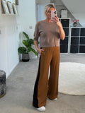 Camel/Black Stripe Wide Leg Trousers