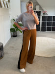 Camel/Black Stripe Wide Leg Trousers