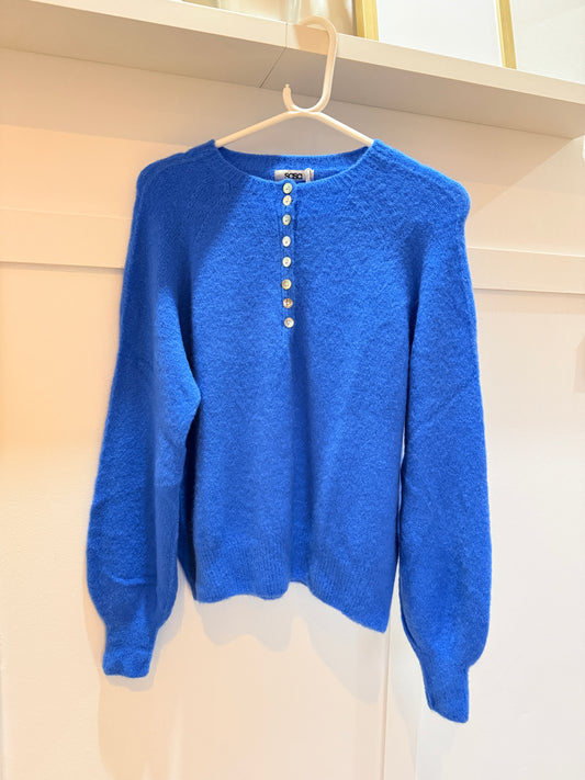 French Blue Alpaca Mix Button Jumper