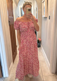 Pink Floral Bardot Maxi Dress
