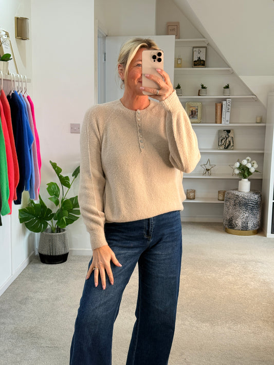Beige Alpaca Mix Button Jumper