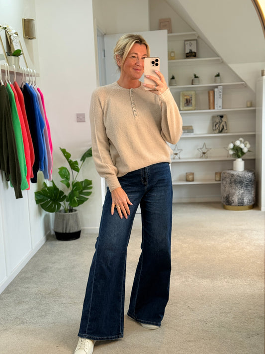 Beige Alpaca Mix Button Jumper