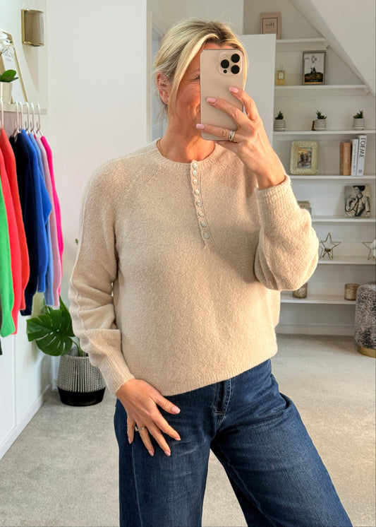 Beige Alpaca Mix Button Jumper