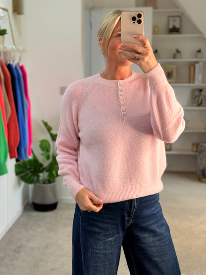 Baby Pink Alpaca Mix Button Jumper