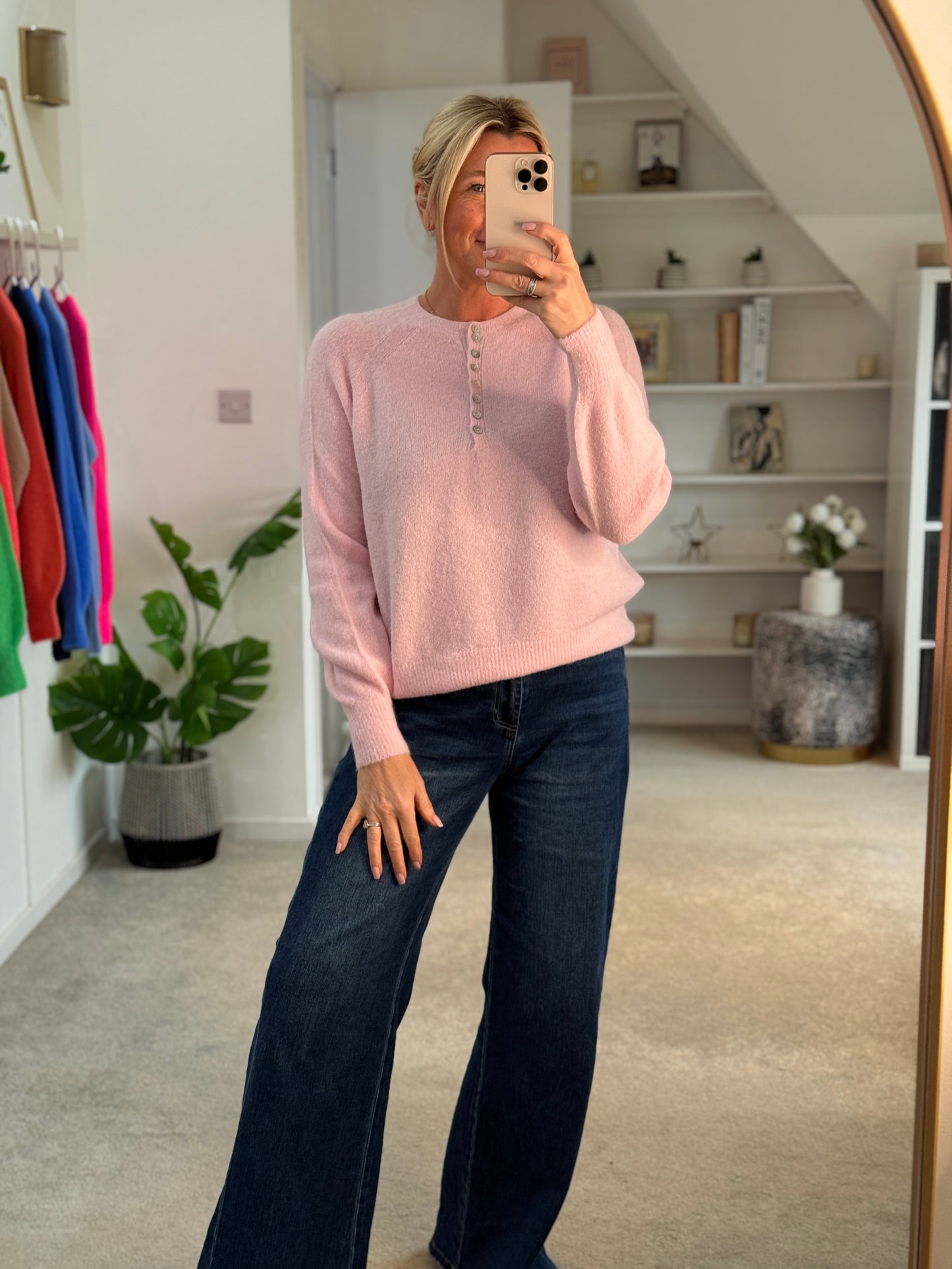 Baby Pink Alpaca Mix Button Jumper