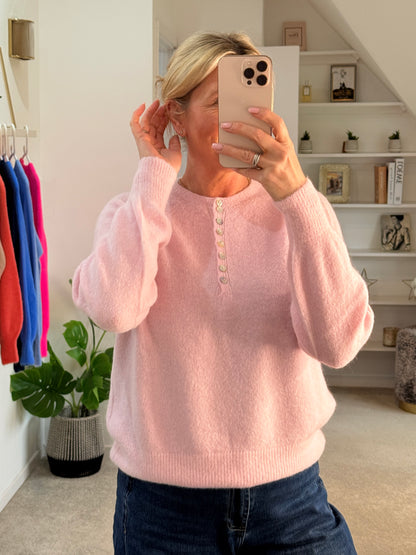 Baby Pink Alpaca Mix Button Jumper