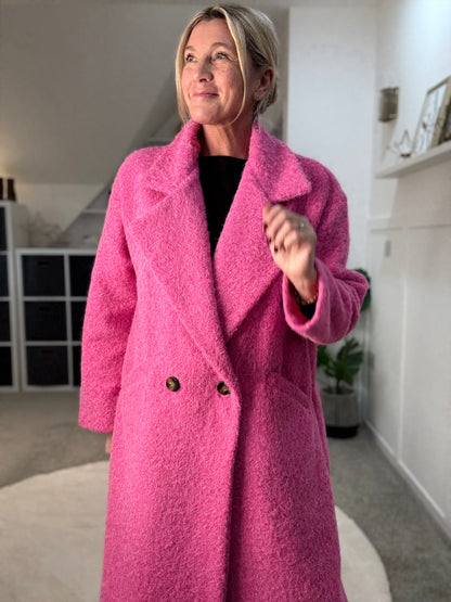 Hot Pink Double Breasted Cosy Coat