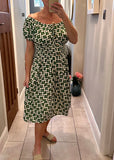 Green Retro Floral Bardot Midi Dress