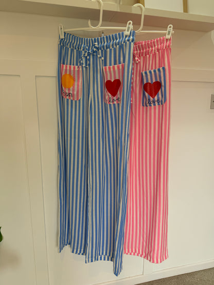 Blue Candy Stripe Linen Mix Trousers