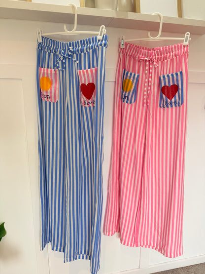 Blue Candy Stripe Linen Mix Trousers