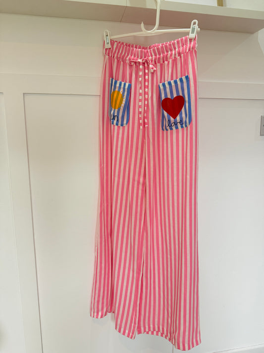 Pink Candy Stripe Linen Mix Trousers