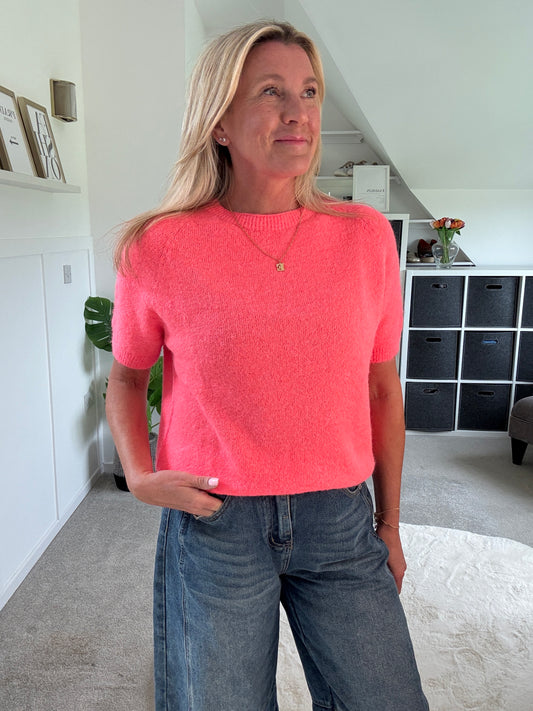 Neon Coral Fluffy S/S Jumper