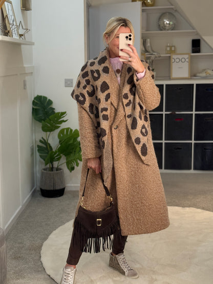 Camel Triangle Leopard Print Scarf - PRE ORDER