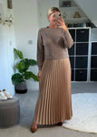 Mocha/Gold 2 in 1 Pleated Jumper Dress