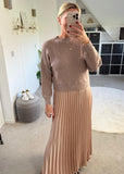 Mocha/Gold 2 in 1 Pleated Jumper Dress