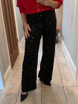 Black Sequin Wide Leg Trousers