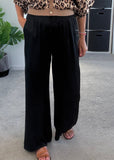 Emy Black Drawstring Satin Wide Leg Trousers
