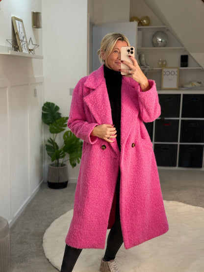 Hot Pink Double Breasted Cosy Coat