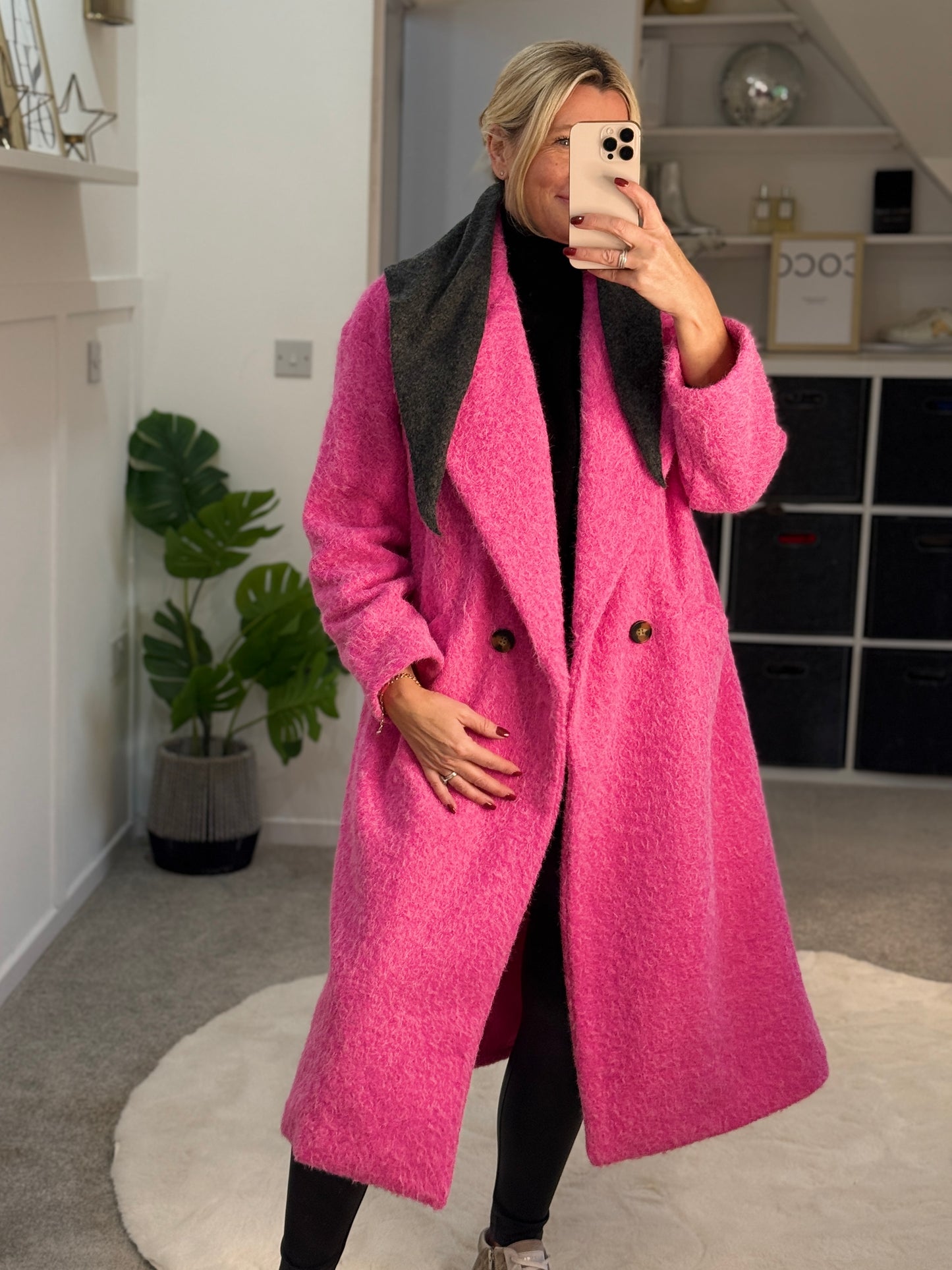 Hot Pink Double Breasted Cosy Coat