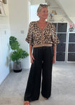 Emy Black Drawstring Satin Wide Leg Trousers
