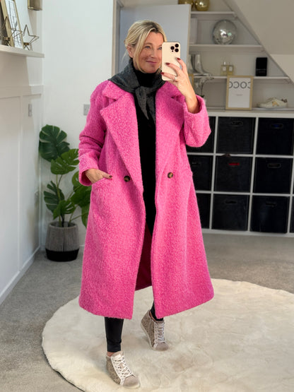 Hot Pink Double Breasted Cosy Coat