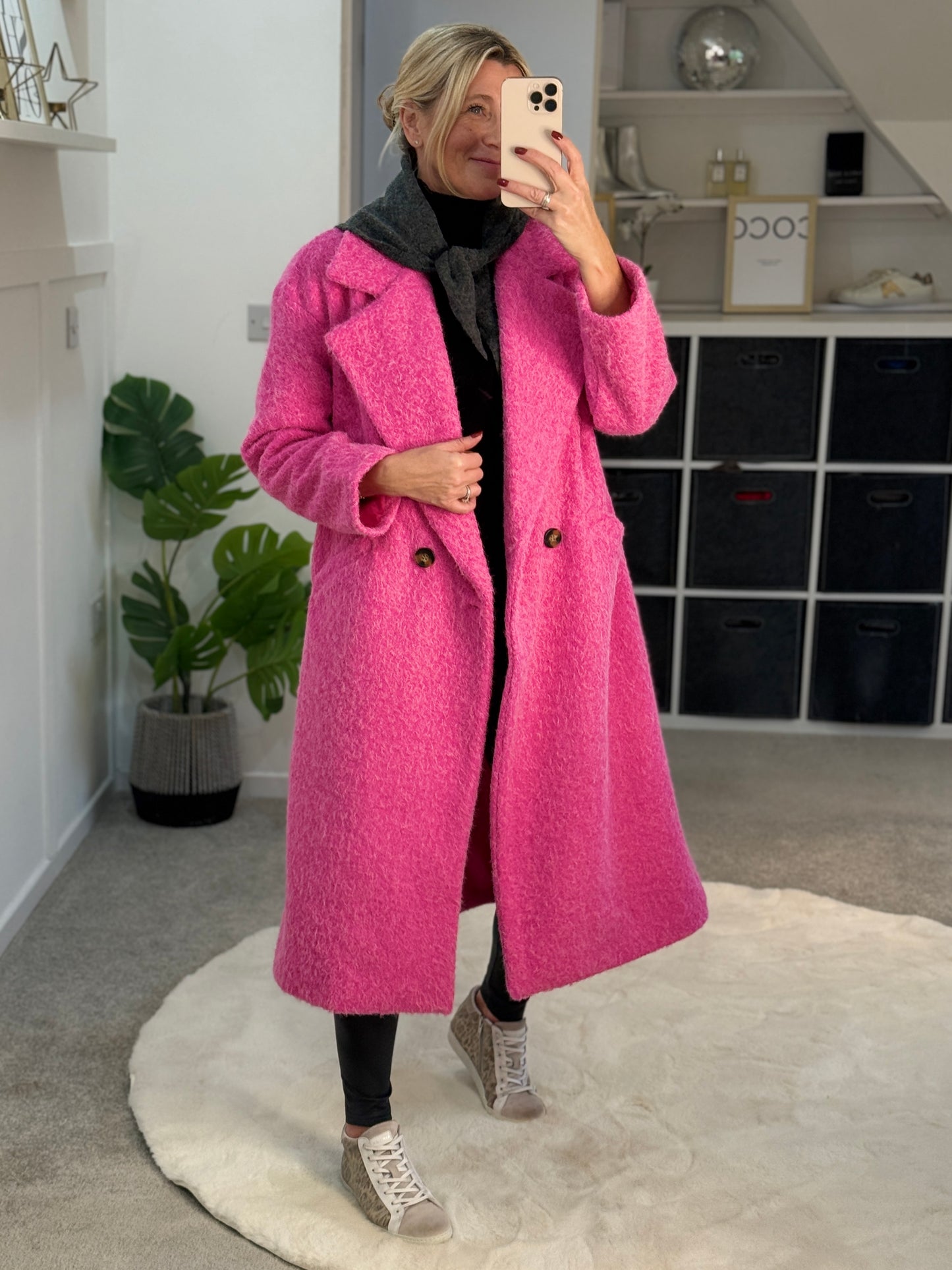 Hot Pink Double Breasted Cosy Coat