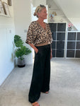 Emy Black Drawstring Satin Wide Leg Trousers