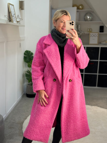Hot Pink Double Breasted Cosy Coat