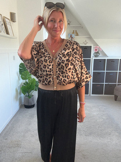 Giletta Khaki Leopard Print Cardi/Jacket