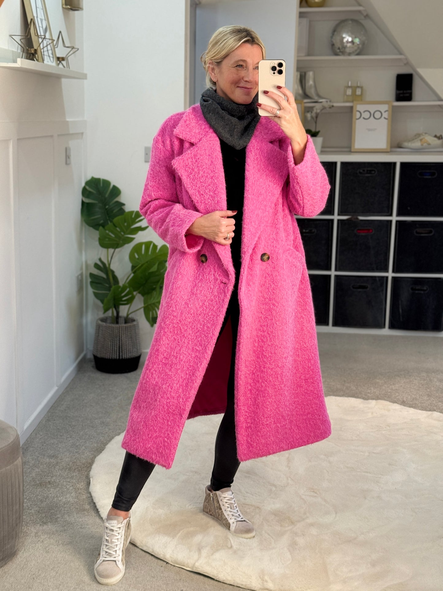 Hot Pink Double Breasted Cosy Coat