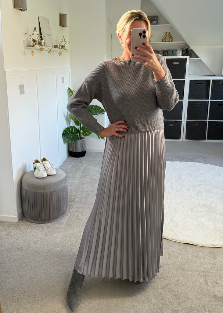 Grey Silver 2 in 1 Pleated Jumper Dress Boutiquemma