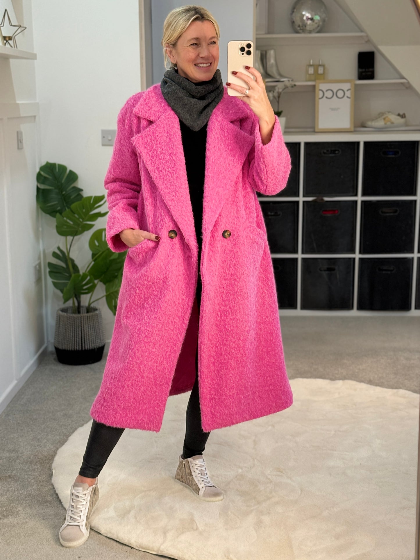 Hot Pink Double Breasted Cosy Coat