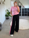 Navy/Pink Stripe Wide Leg Trousers