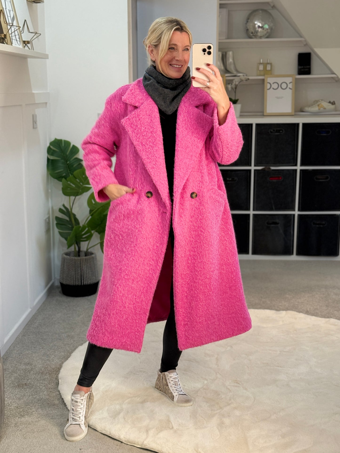 Hot Pink Double Breasted Cosy Coat
