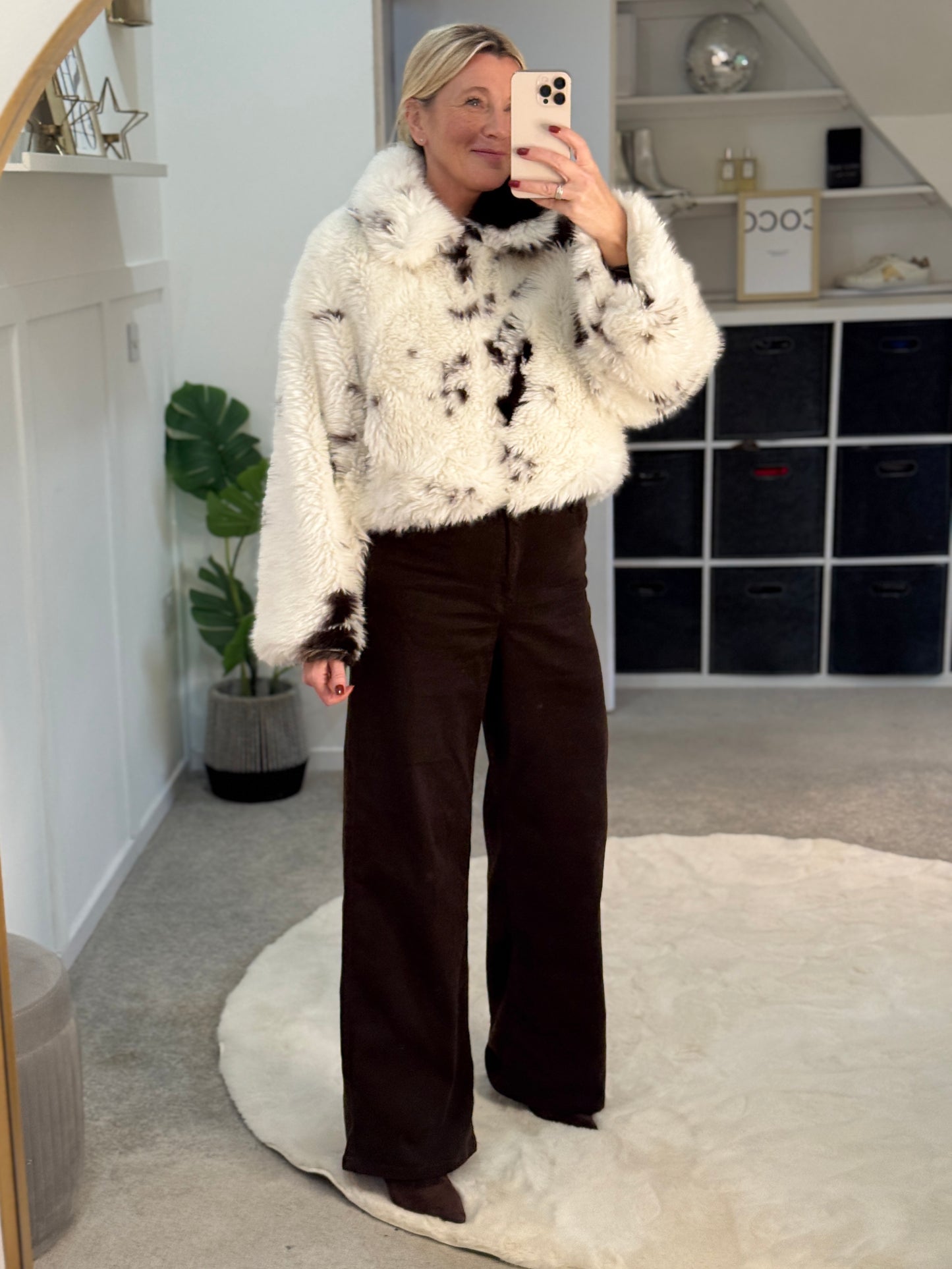 Cow Print Faux Fur Cropped Jacket