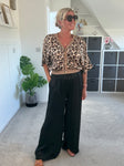 Emy Black Drawstring Satin Wide Leg Trousers