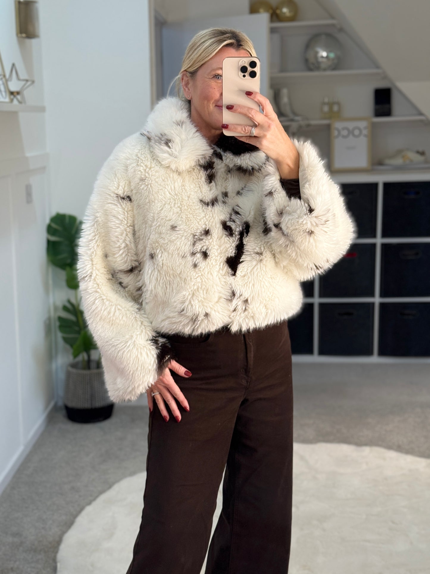 Cow Print Faux Fur Cropped Jacket