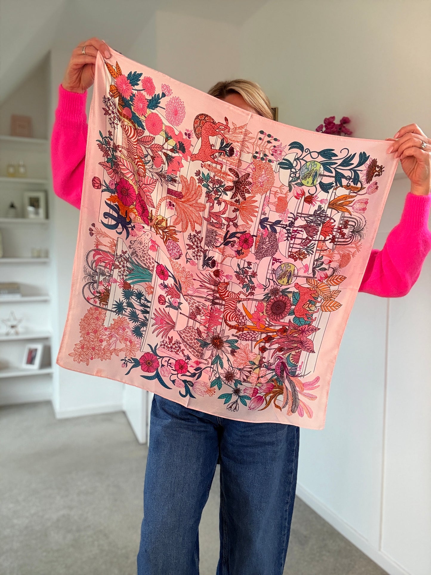 Pink Jungle Square Silk Touch Scarf 70cm