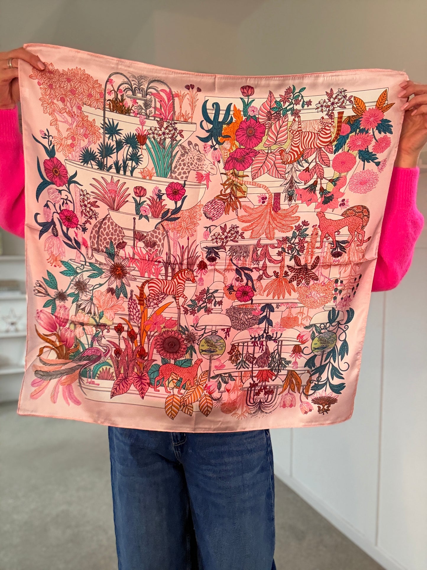 Pink Jungle Square Silk Touch Scarf 70cm